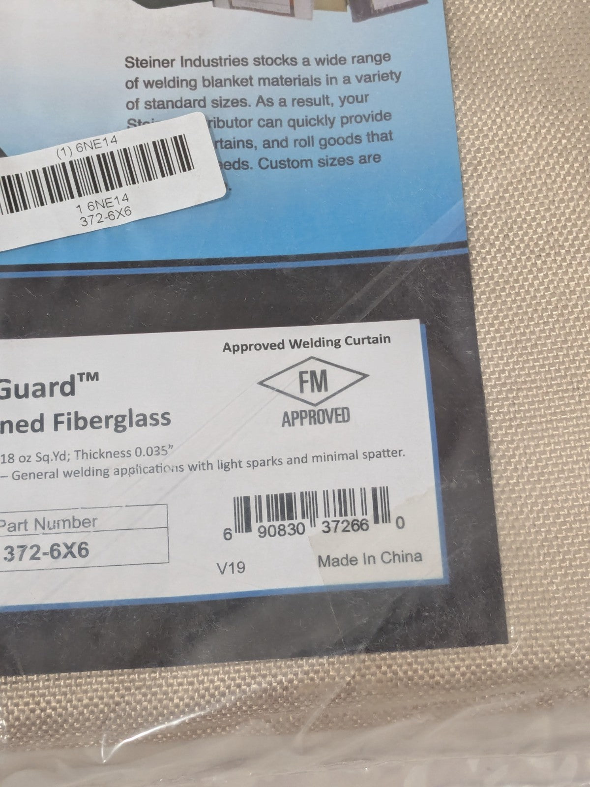Steiner 6' High x 6' Wide x 0.035" Thick Fiberglass Welding Blanket 6NE14