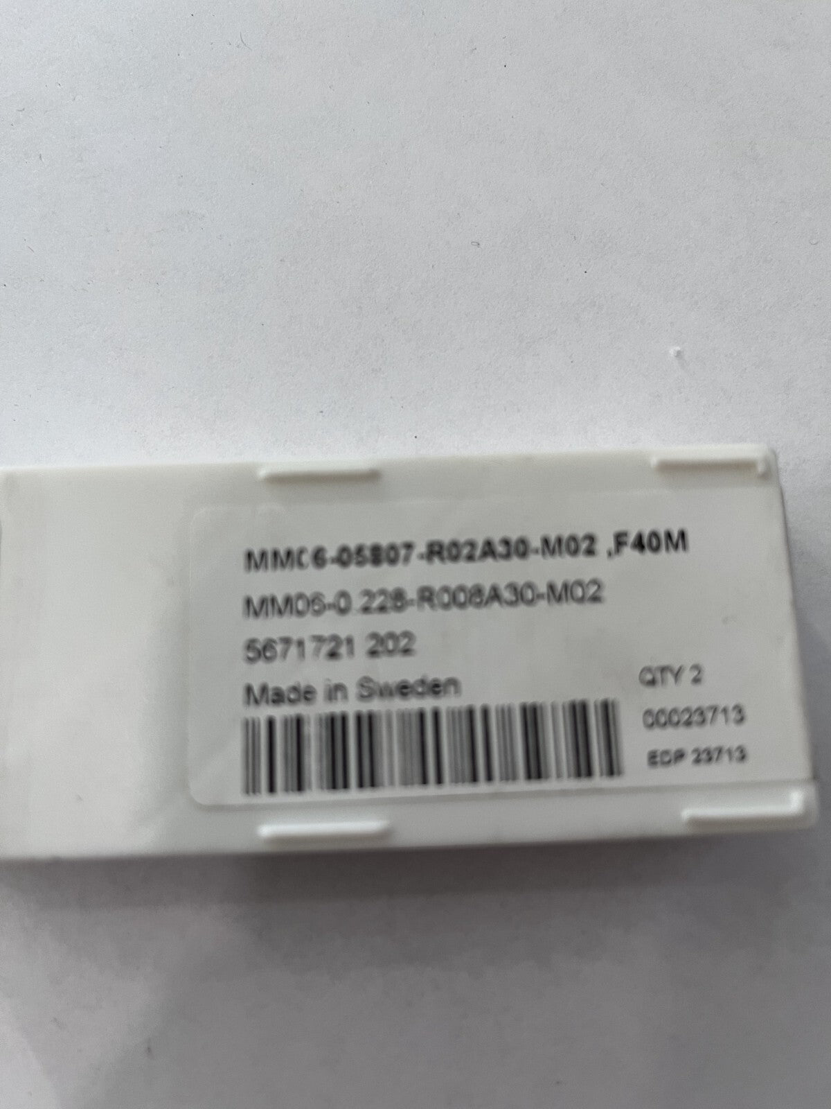 Seco Slotting Milling Tip Insert: MM06-0.228-R008A30-M02 F40M, Carbide QTY 2