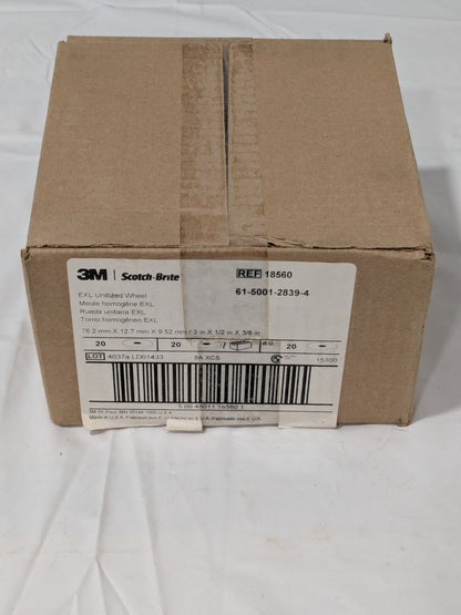 3M Deburring Wheel: 3" Dia, 1/2" Width, 3/8" Hole Qty 20 61500128