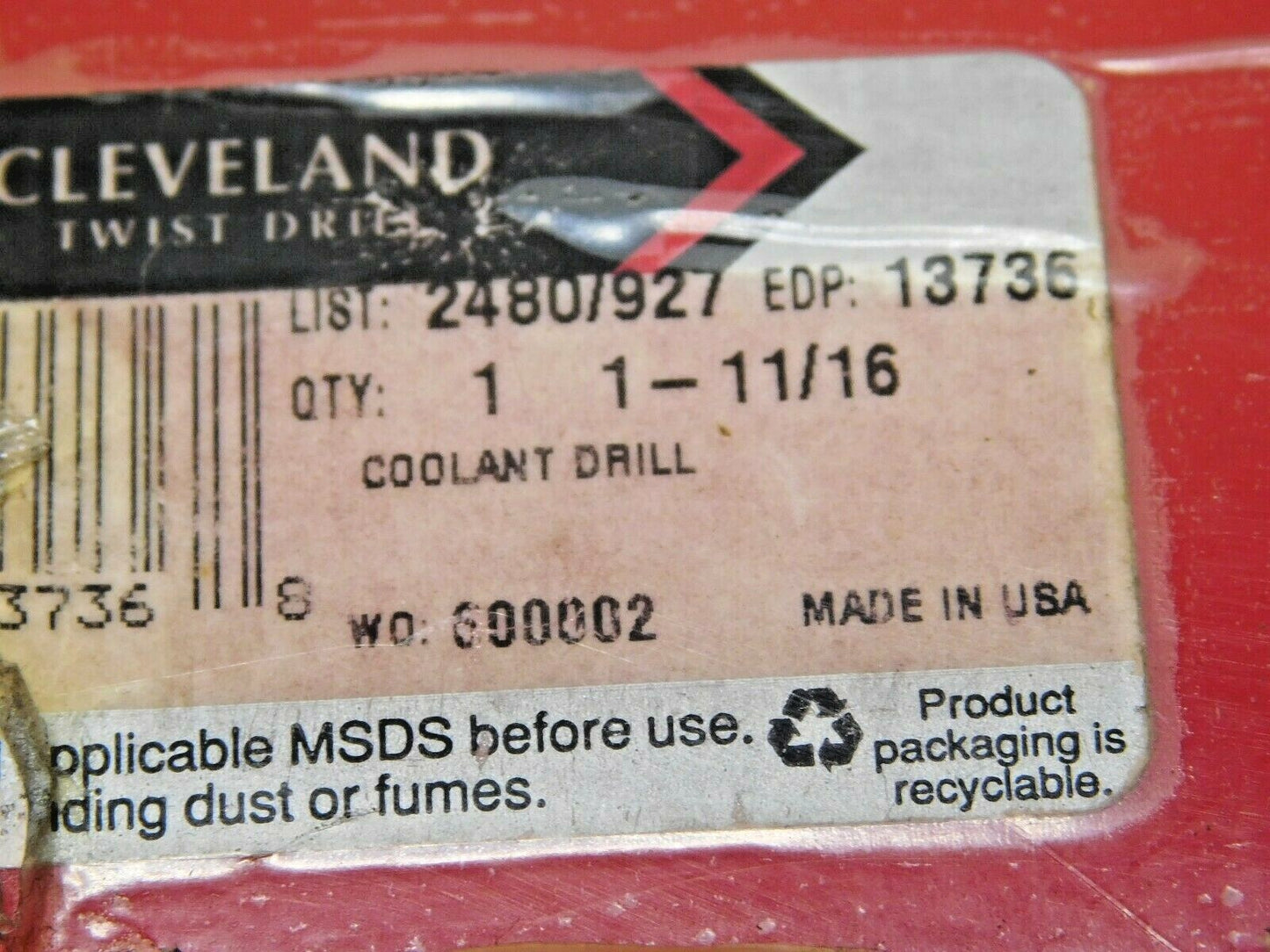 Cleveland Taper Shank Coolant Drill List 2480 1-11/16" Diam x 6-1/4" OAL 13736