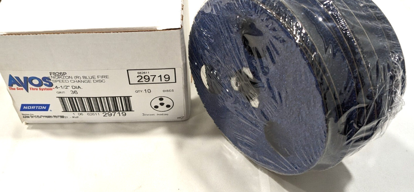 NORTON F826P 4-1/2" Fiber Disc  5/8-11 ID  36 Grit *Box of 10* 662611297219