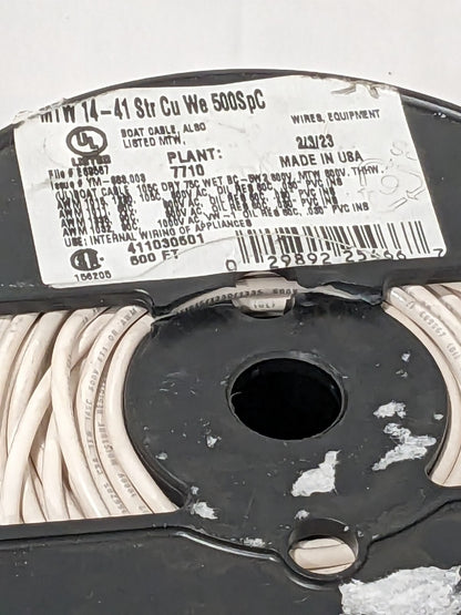 SOUTHWIRE Machine Tool Wire 14 AWG, White, 500' Length PVC  411030501
