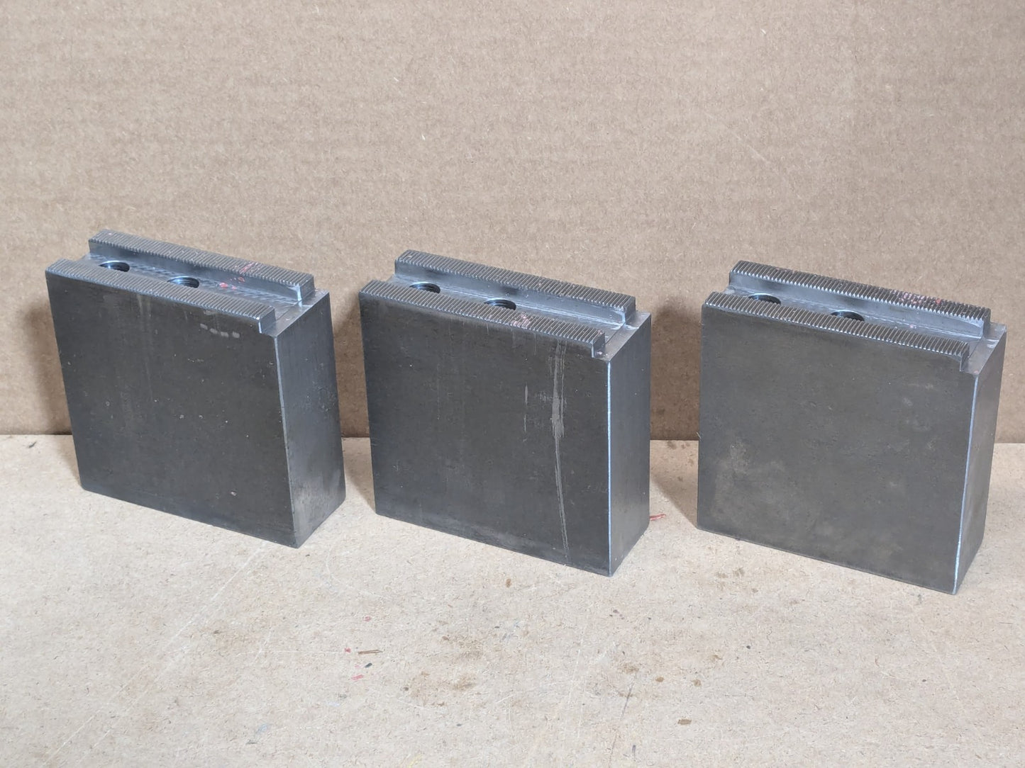 Set of 3 H&R Mfg Square Soft Jaws for 10" Lathe Chucks 1.5mm x 60 Serrated