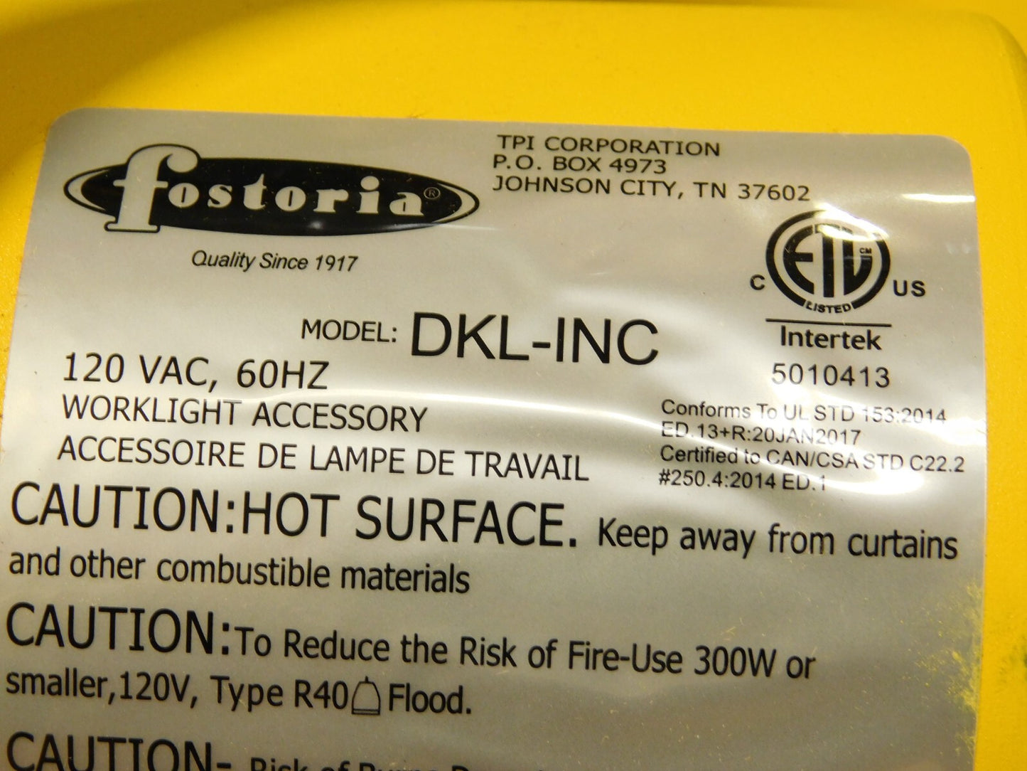 FOSTORIA Yellow Dock Light 60" Arm Length 120V W/O BULB DKL-60VA-A