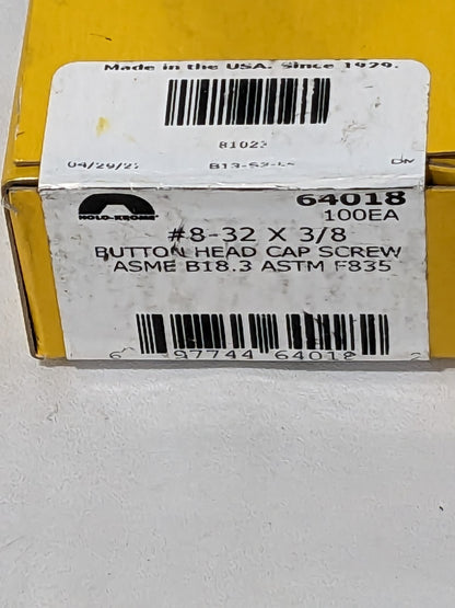 HOLO-KROME Button Socket Cap Screw: #8-32, 3/8" LUH Box of 100 64018