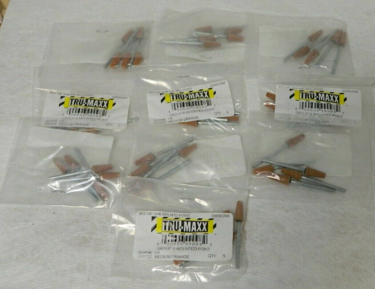 Tru-Maxx Aluminum Oxide Mounted Point 1/4" Head x 5/8" Thickness QTY 5