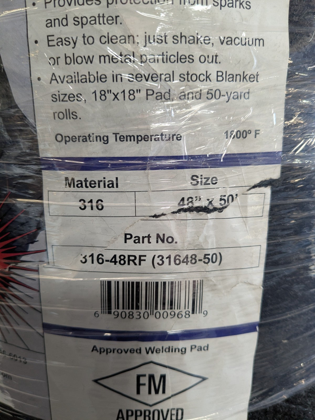 Steiner Velvet Shield Welding Blanket Roll 50 Ft. x 4 Ft. Carbonized Fiber Black