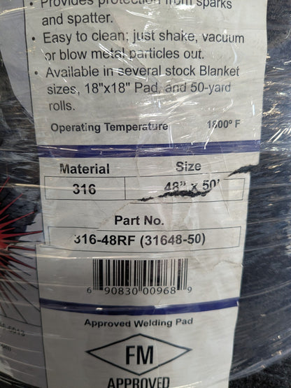 Steiner Velvet Shield Welding Blanket Roll 50 Ft. x 4 Ft. Carbonized Fiber Black