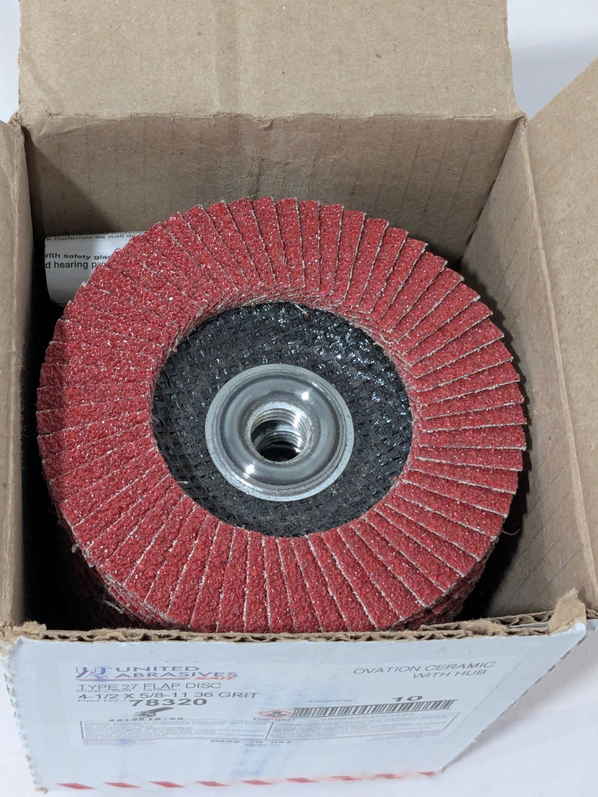 United Flap Disc: 4-1/2" Dia, 36 Grit, Ceramic Alumina, Type 27 Qty 10 78320