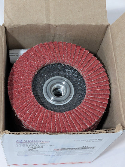 United Flap Disc: 4-1/2" Dia, 36 Grit, Ceramic Alumina, Type 27 Qty 10 78320