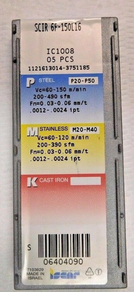 Iscar Carbide Cutoff Insert SCIR 6F-150 LH 16º Grade IC1008 Qty 5 6404090