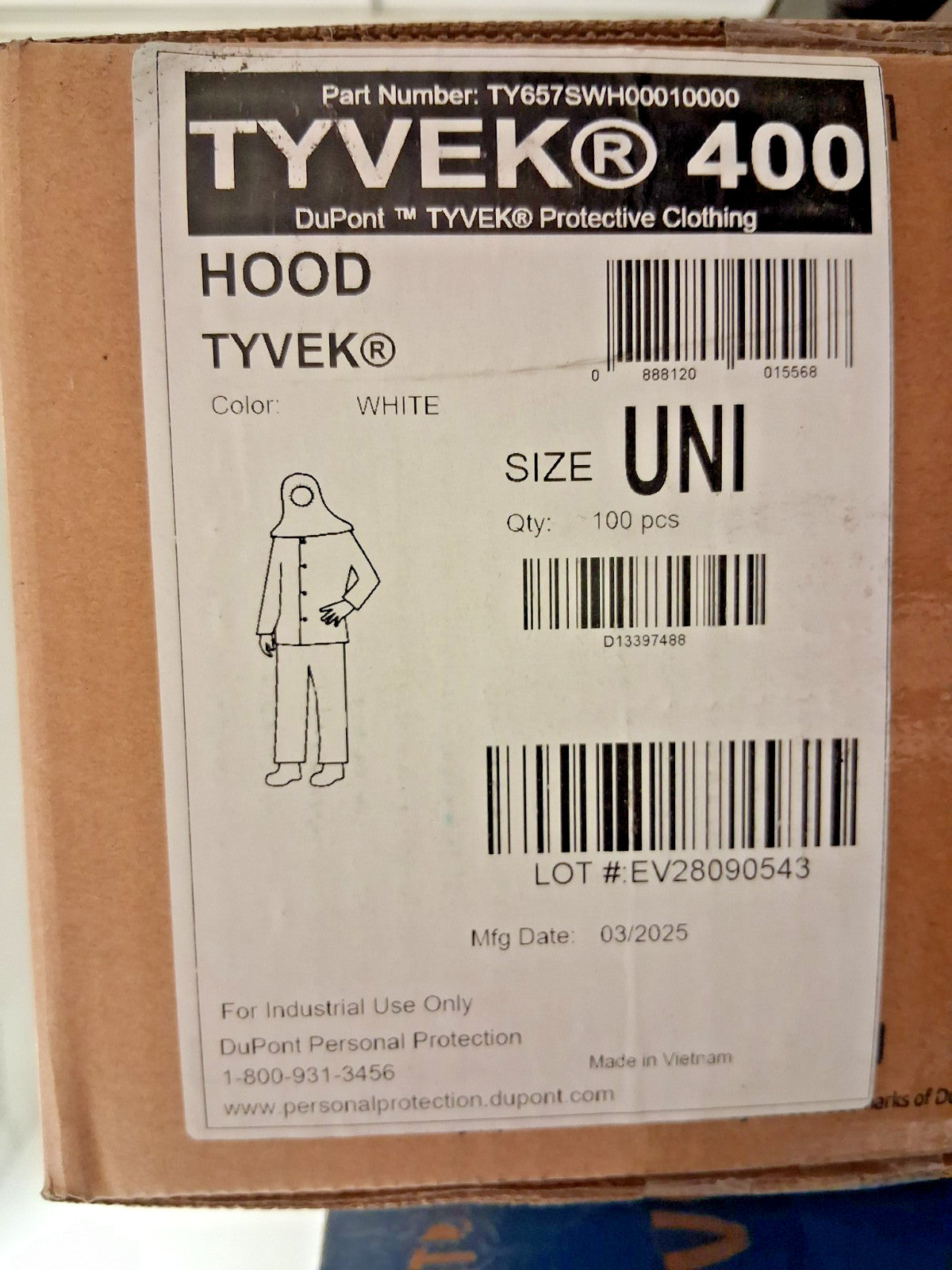Dupont Universal White Hoods QTY100 TY657SWH00010000