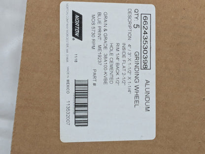 (5) Norton Tool/Cutting Grinding Wheel: 4" Dia, 100 Grit, K Hardness 66243530398