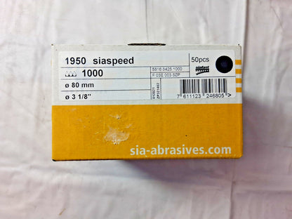 SIA Abrasives Hook & Loop Discs QTY50 3" Dia 1000 Grit Coated 38204715