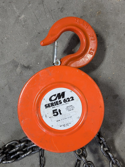 CM Series 622 Double Reeved Hand Chain Hoist 5 Ton Capacity 20 Ft Lift 2234A