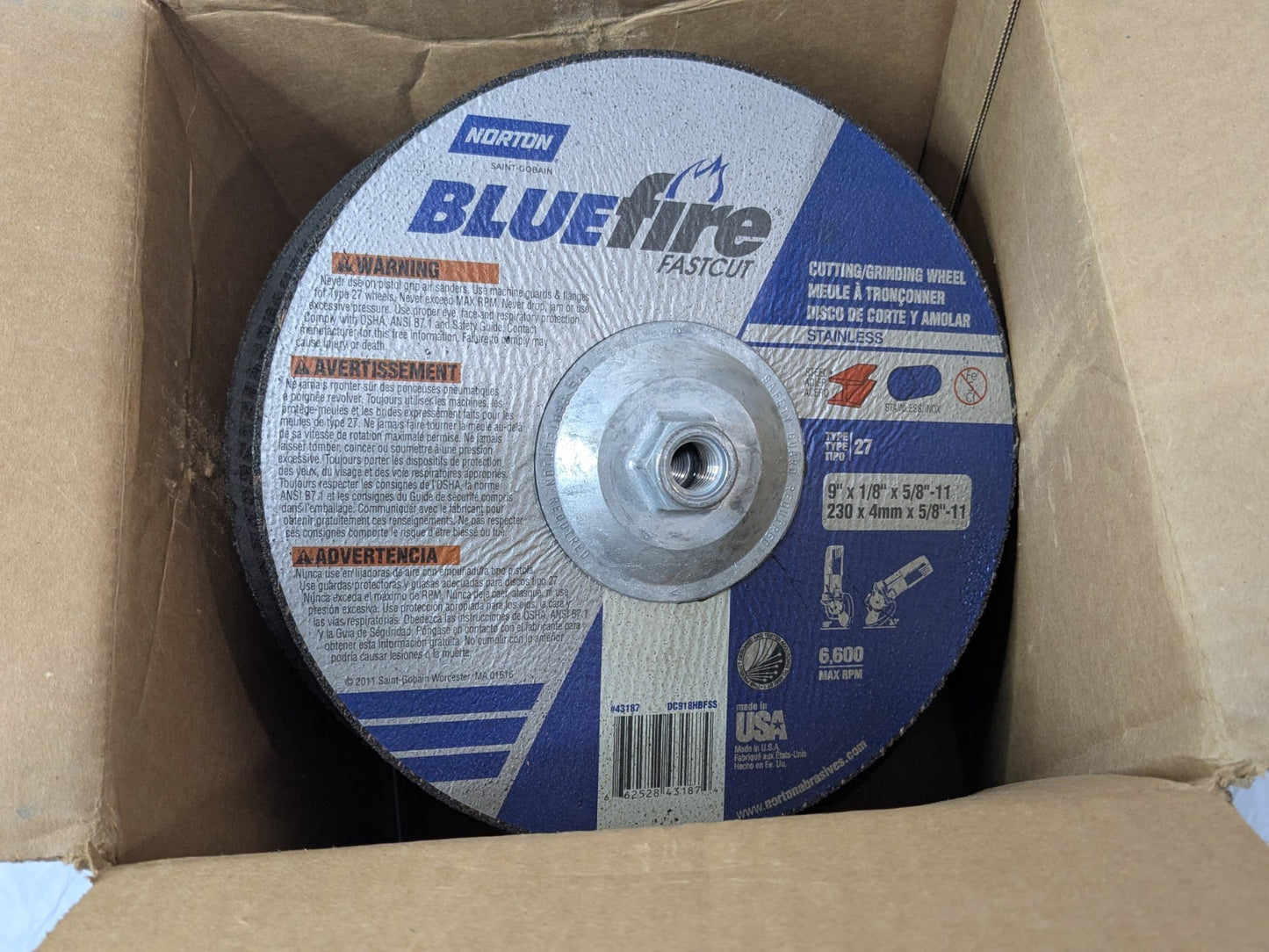 Norton BLUEfire Depressed-Center Wheels ZA Type 27 9"x1/8"x5/8"-11 66252843187