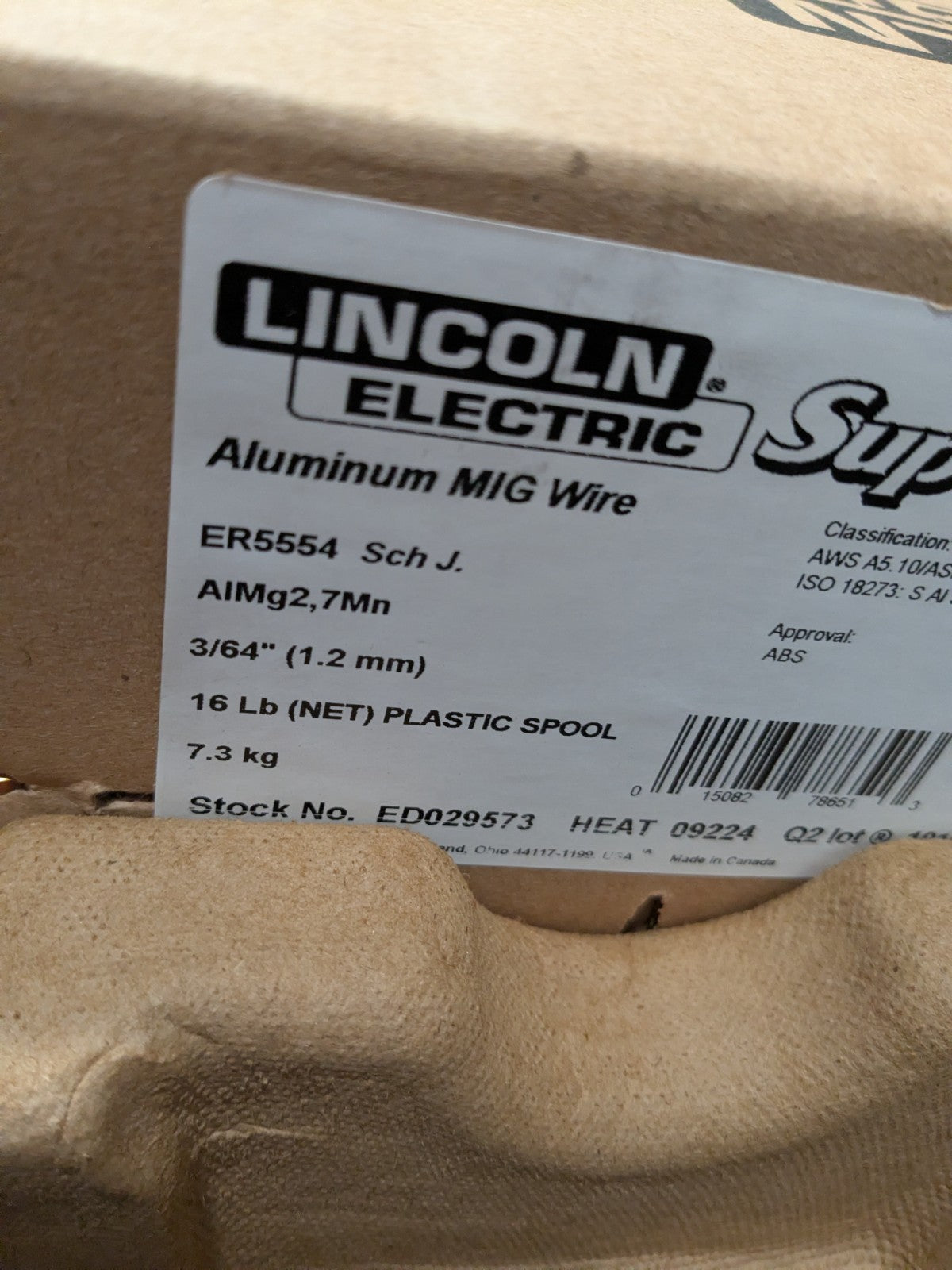 Lincoln 3/64" SuperGlaze 5554 Aluminum MIG Wire, 16 lb - ED029573