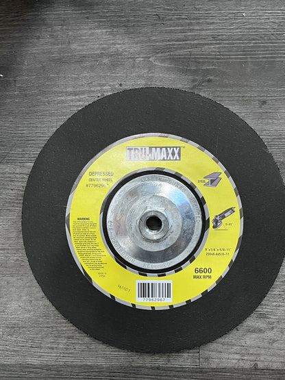 Tru-Maxx Depressed-Center Whee: Type 27 9" Dia 1/4" Thick 5/8-11 Hole, Alum OX