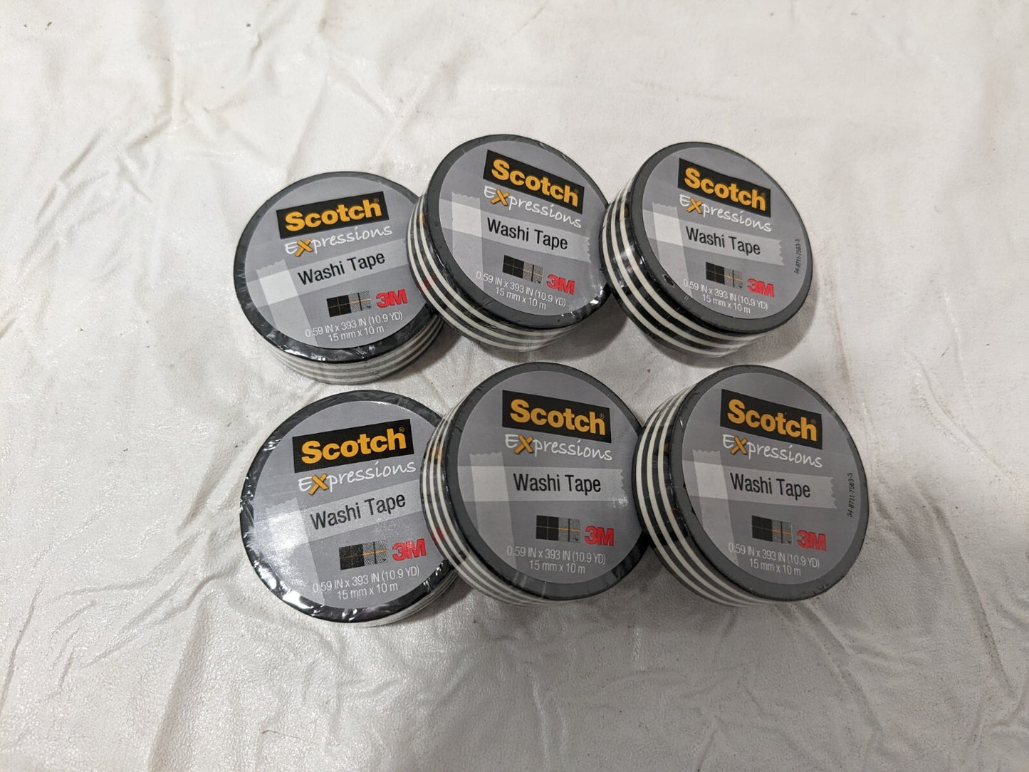 Scotch 6pks Expressions Washi Tape, 5/8" x 393", Black Stripe c314-p43