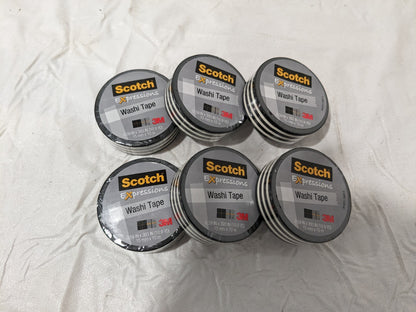 Scotch 6pks Expressions Washi Tape, 5/8" x 393", Black Stripe c314-p43
