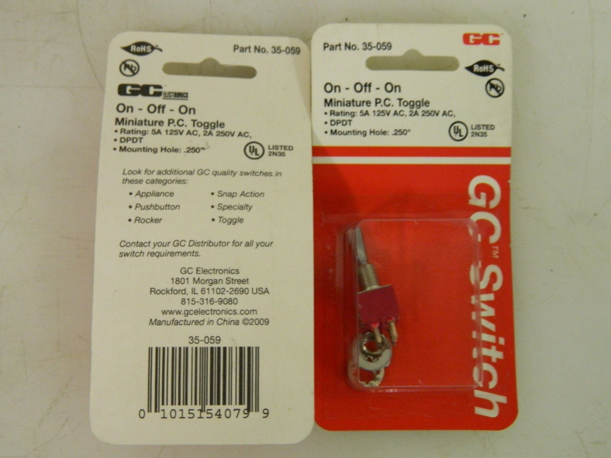 GC Miniature Toggle Switch 2 Pack GC/Waldom DPDT On-Off-On Sequence 35-059