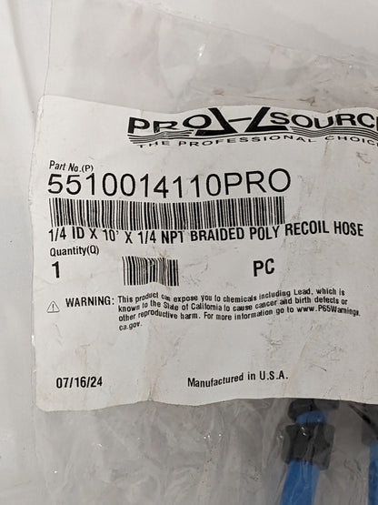 Pro Source 1/4" I.D. x 10' x 1/4" NPT Braided Poly Recoil Hose 5510014110PRO