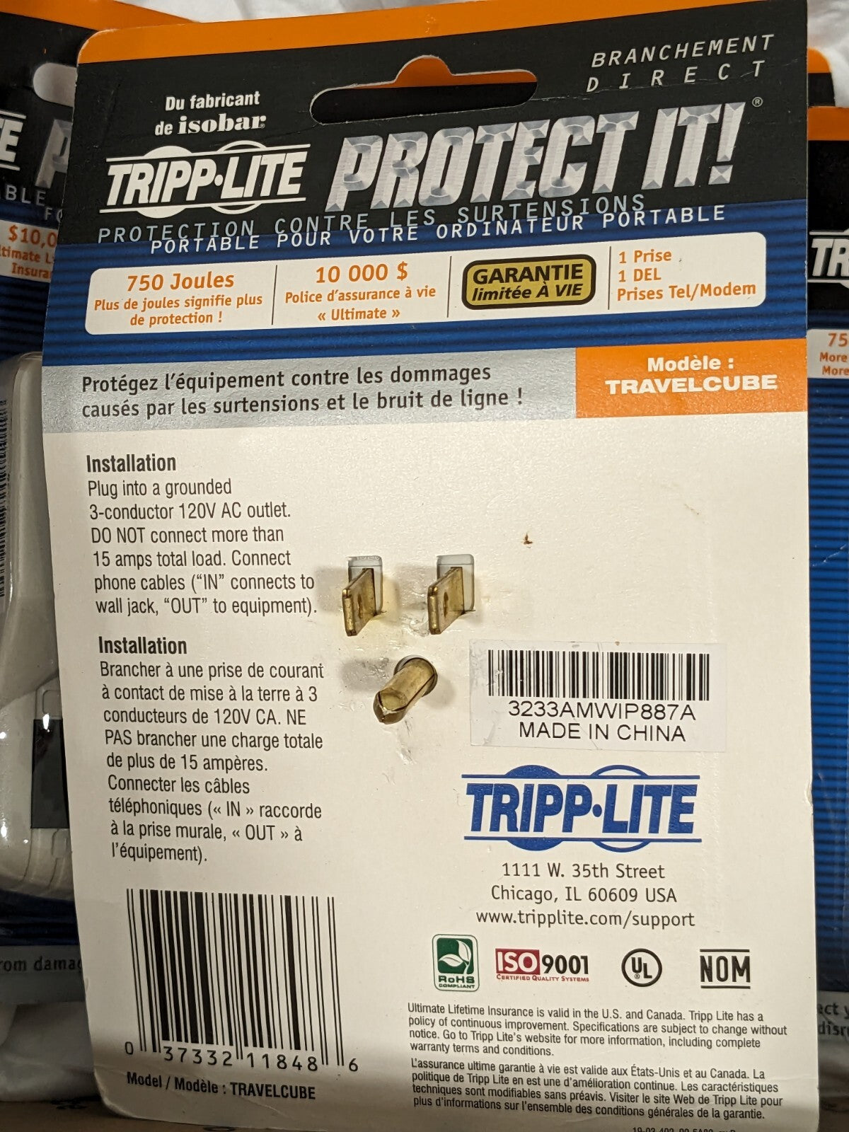 Tripp Lite Notebook Surge Protector, Plug-In, 1 Out Qty 4 TRAVELCUBE