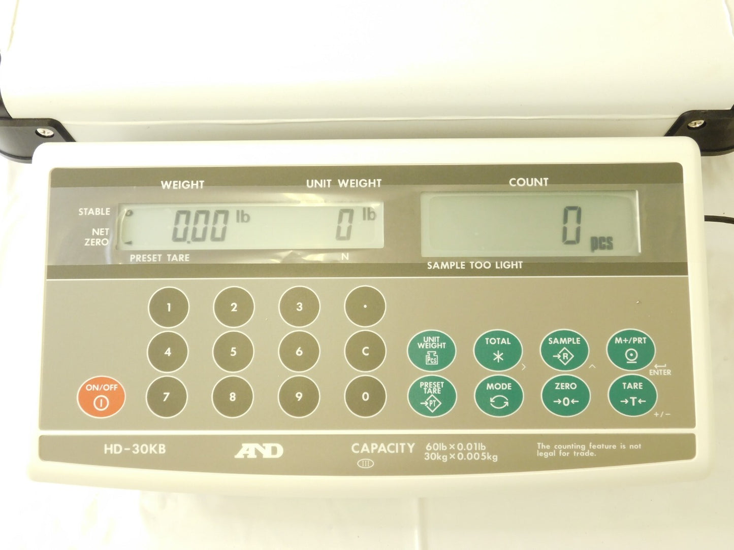 A&D Counting Scale 60lb x 0.01lb w/Dual Display & 10-Digit Keypad HD-30KB