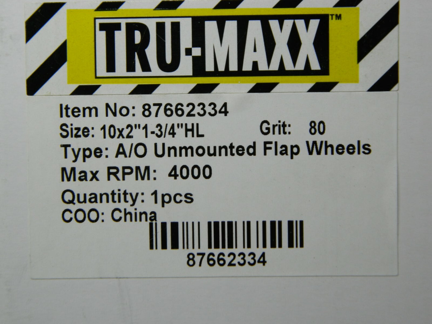 Tru-Maxx 10" x 2" 80 Grit Alum Oxide Unmounted Flap Wheel 4,000 Max RP
