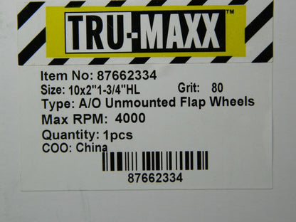 Tru-Maxx 10" x 2" 80 Grit Alum Oxide Unmounted Flap Wheel 4,000 Max RP