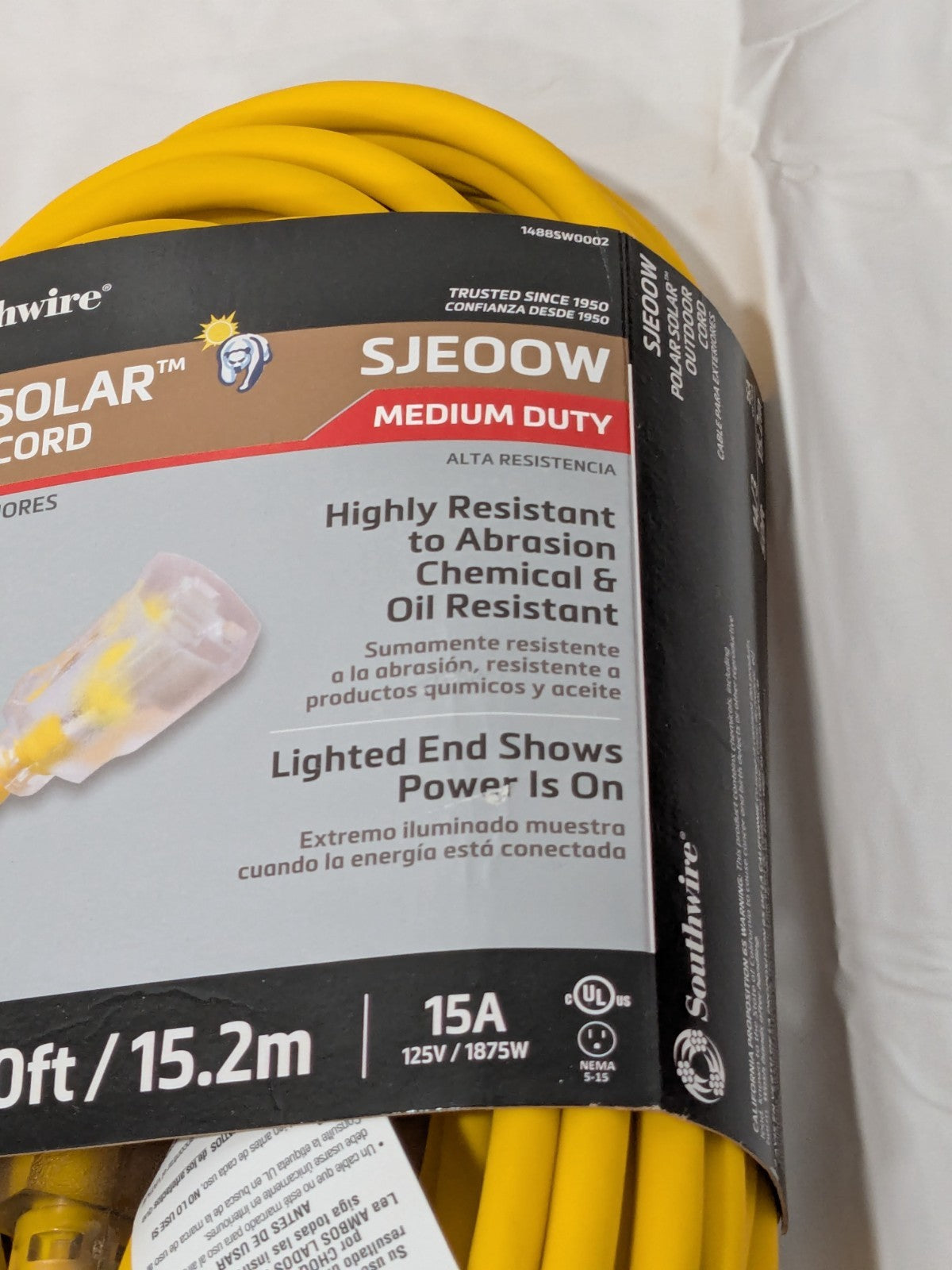 Southwire Yellow Outdoor Extension Cord 50', 14/3 Gauge/Conductors 1488SW0002