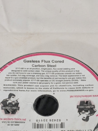 WELDER'S CHOICE MIG Welding Wire: E71T-GS, 0.0300" Dia, Flux Core 59803122