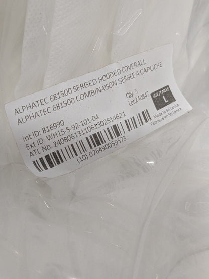 Ansell Disposable Coveralls Chemical Protection, Sz L Qty 25 WH15-S-92-101-04