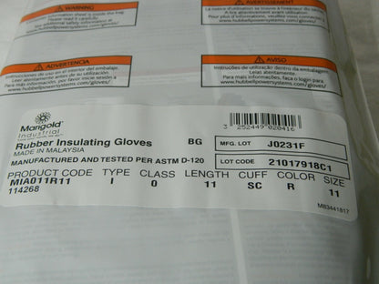 Marigold Ansell Lineman's Rubber Glove Class 0 Size 11 11" Long 1 Pair 114268