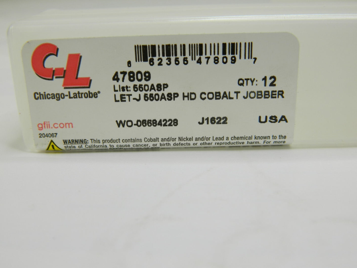 CHICAGO-LATROBE Jobber Length Drill Bit: 0.277 Dia, 135 °, Cobalt Qty 12 47809