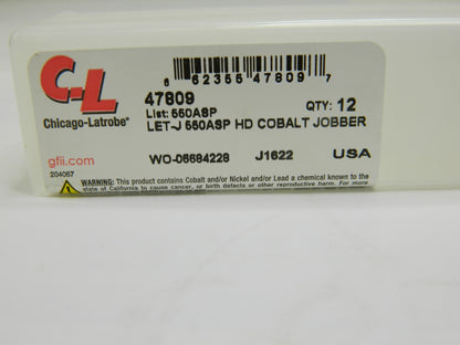 CHICAGO-LATROBE Jobber Length Drill Bit: 0.277 Dia, 135 °, Cobalt Qty 12 47809
