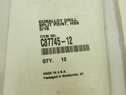High Speed Steel Jobber Length Drill Bit: 0.1875 Dia, 135 ° Qty 24 C87745-12