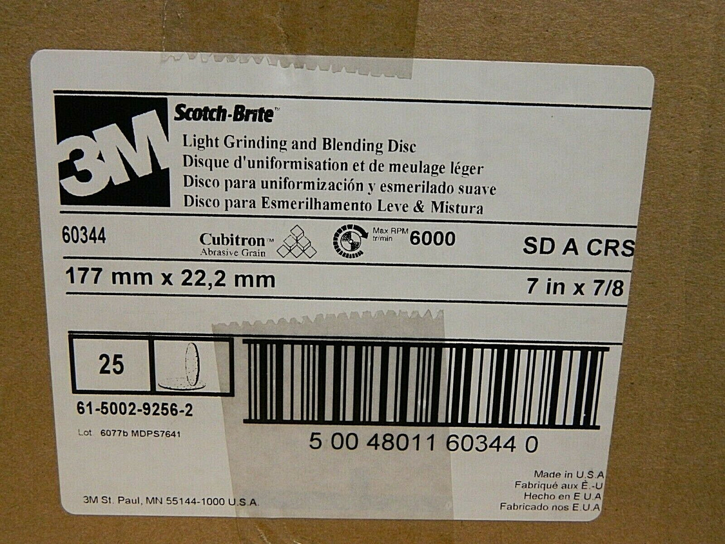 3M 7" Coarse Grade Aluminum Oxide Deburring Disc 7/8" Center Hole Qty 25 60344