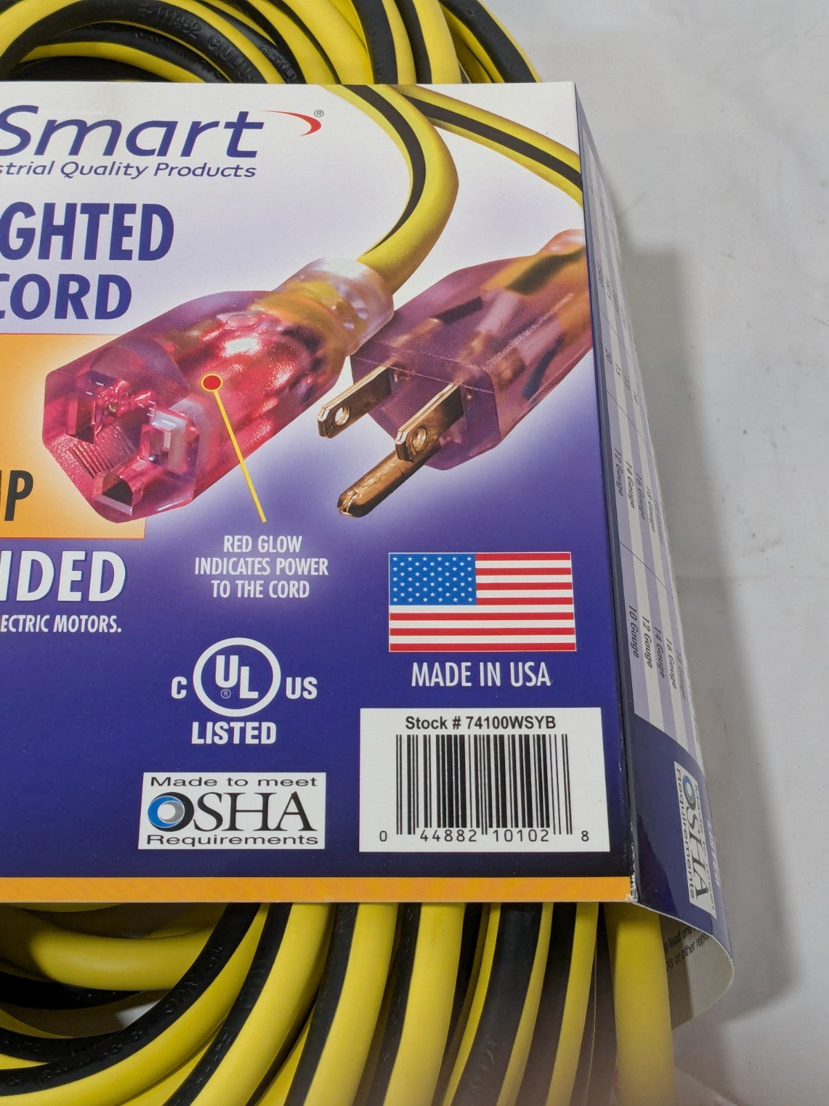 Work Smart Yellow/Black Extension Cord 100', 12/3 Gauge/Conductors 74100WSYB