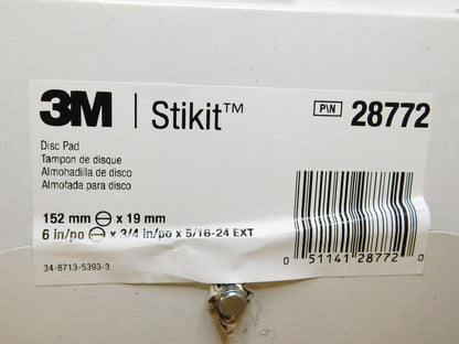 CASE of 10 3M Stikit Disc Pads 6" x 3/4" 5/16"-24 External 28772