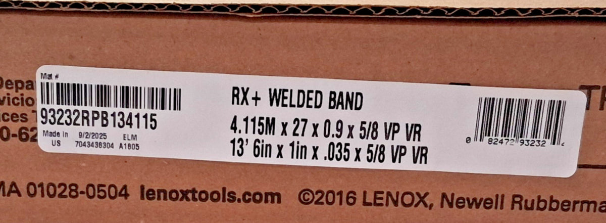 LENOX Bi-Metal Band Saw Blade 13' 6" x 1" x .035 5/8 TPI RX+ 1 PC 93232RPB134115