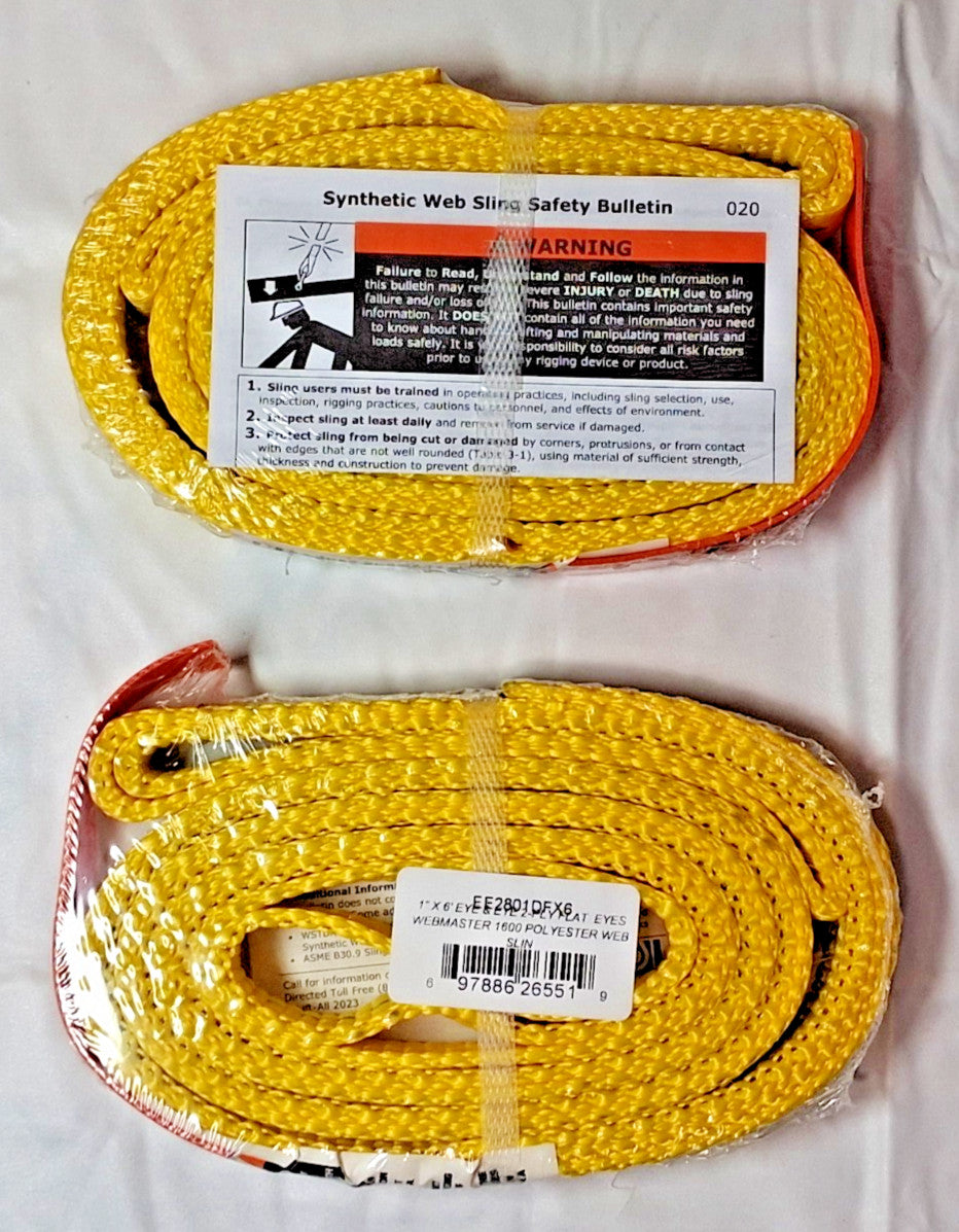 Lift-All Polyester Eye & Eye Web Sling 6'L 1"W 3200 lb VC QTY2 EE2801DFX6