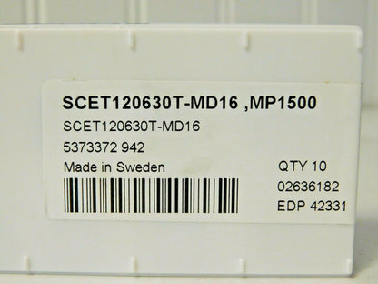 Seco Carbide Milling Inserts SCET120630T-MD16 Grade MP1500 Qty 10 42331