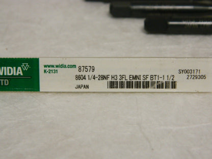 WIDIA GTD  1/4" - 28 NF H3 Hand Tap Qty 3 87579