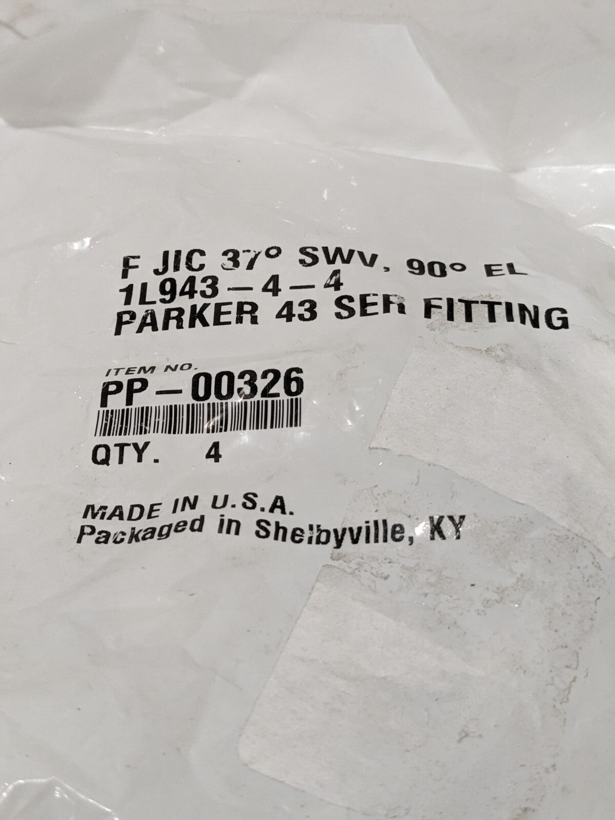 PARKER Hydraulic Hose 90 ° Elbow: 0.25" ID, 4 mm, 7/16-20 Qty 4 PP-00326