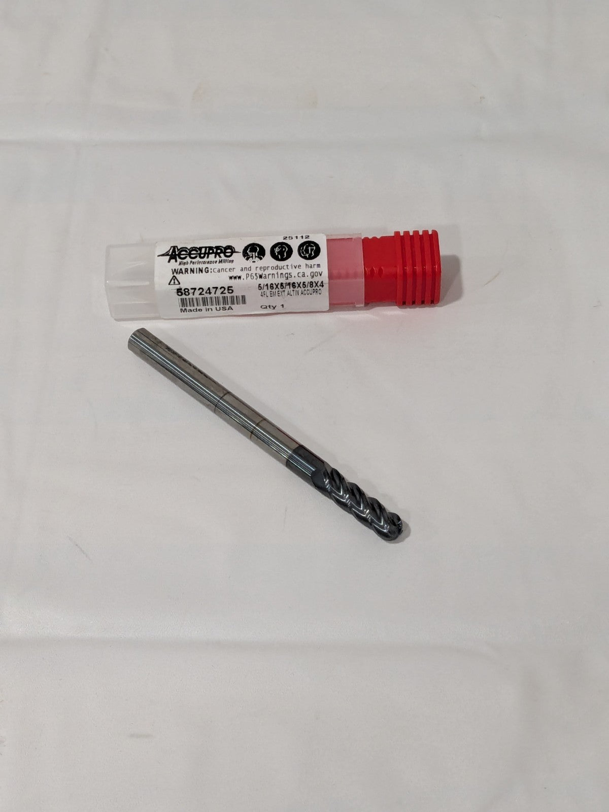 ACCUPRO End Mill: 5/16" Dia, 5/8" LOC, 4 Flute, Solid Carbide 58724725