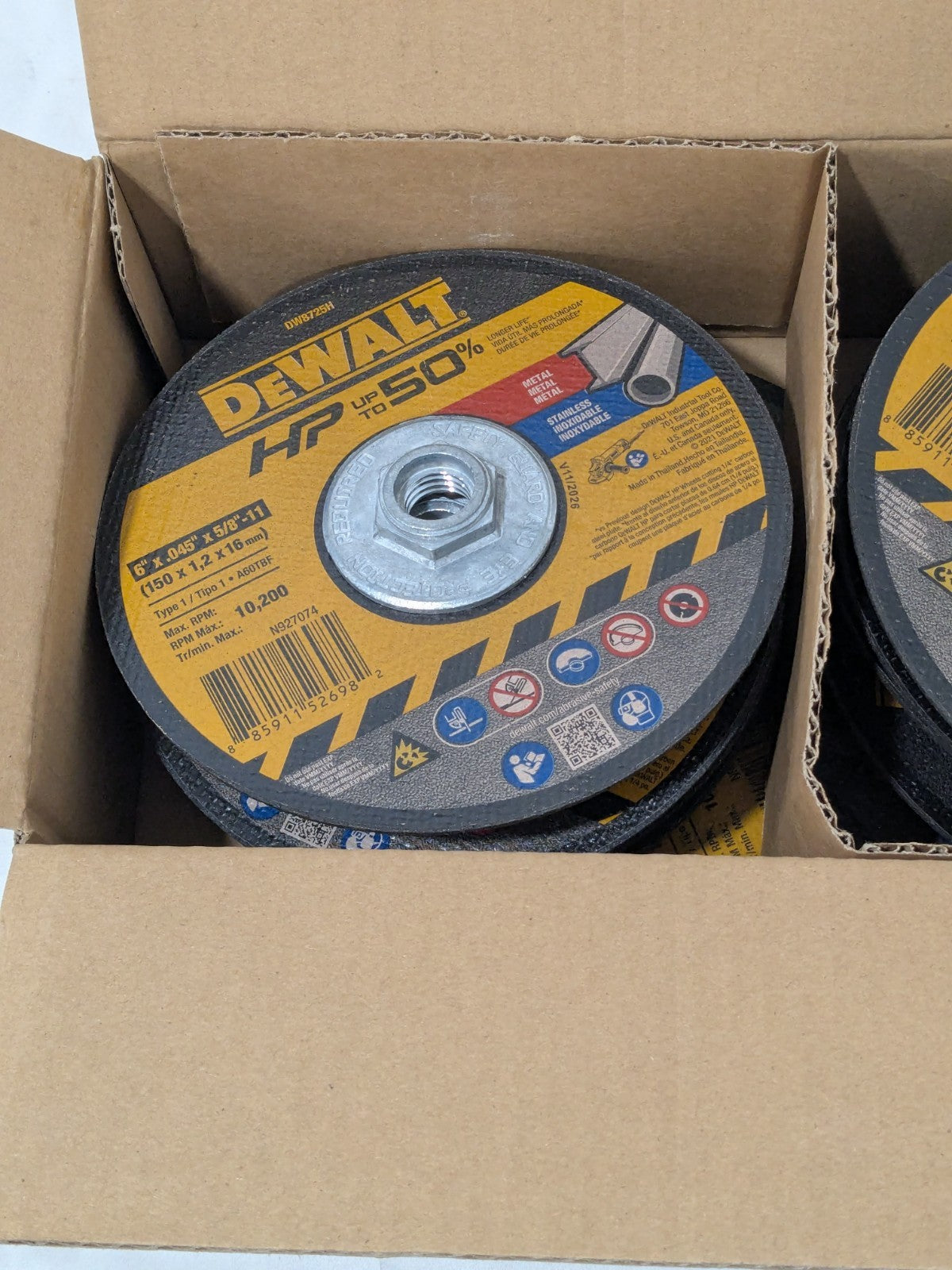 DeWALT Cut-Off Wheel: Type  , 6 Dia, 0.0450" Thick, 5/8" Hole Qty 10 DW8725H
