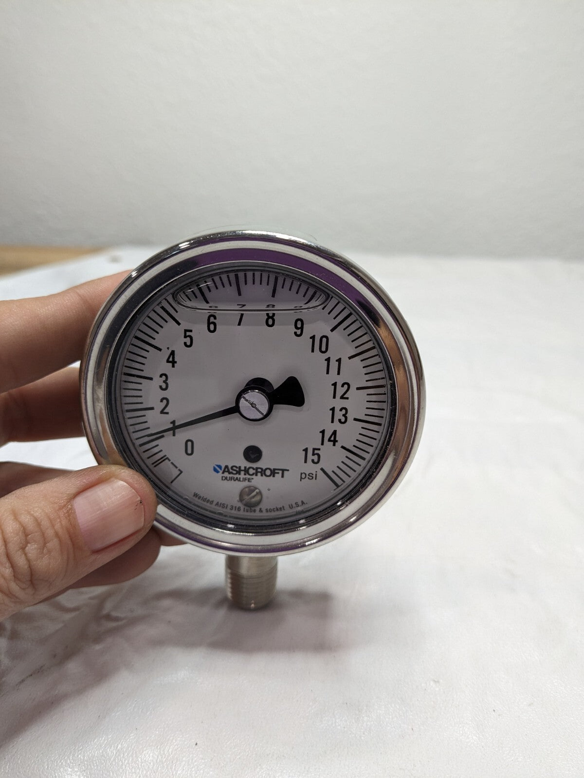 ASHCROFT Pressure Gauge: 2-1/2" Dial, 0 to 15 psi, 1/4" Thread, NPT 94473