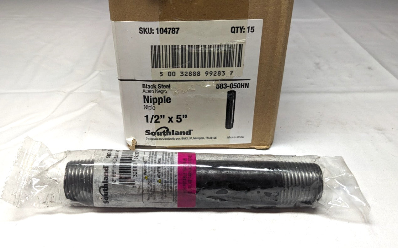 Black Pipe Nipple 1/2" Dia x 5" Long Sch40  *QTY 15*  MSCNB04050