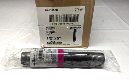 Black Pipe Nipple 1/2" Dia x 5" Long Sch40  *QTY 15*  MSCNB04050